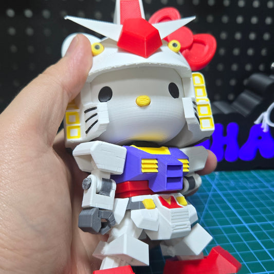 3D printed Hello Kitty Gundam desktop ornaments