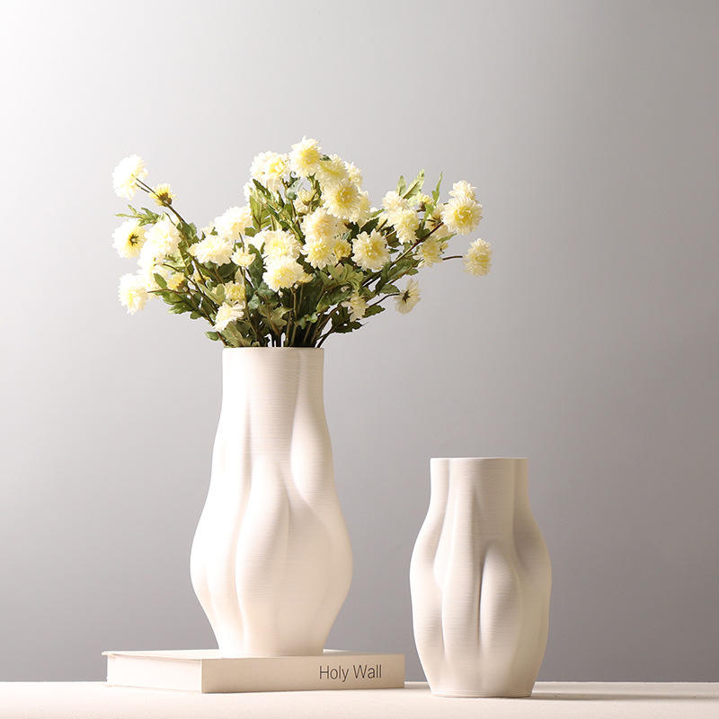 Irregular 3D Printing Vase Modern Home Decor White Flower Ceramic & Porcelain Vases