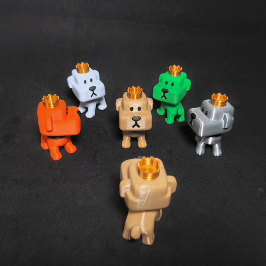 3D Printed Cube Puppy Figure with Movable Head and golden Crowns