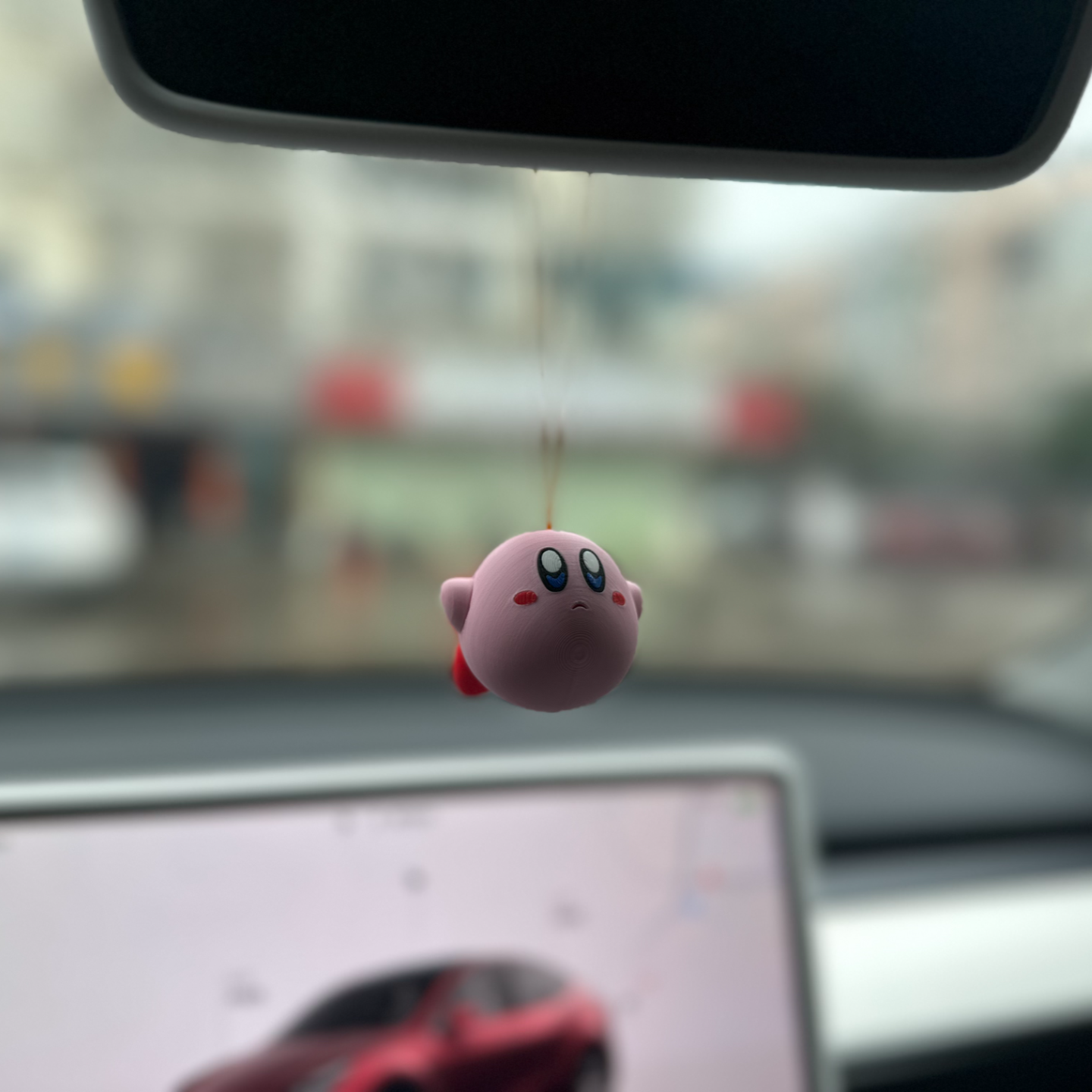 3D printed round Kirby pendant keychain diy made