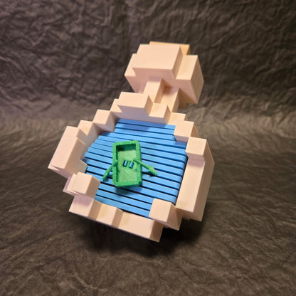 3D printed MC pixel style ship in a bottle