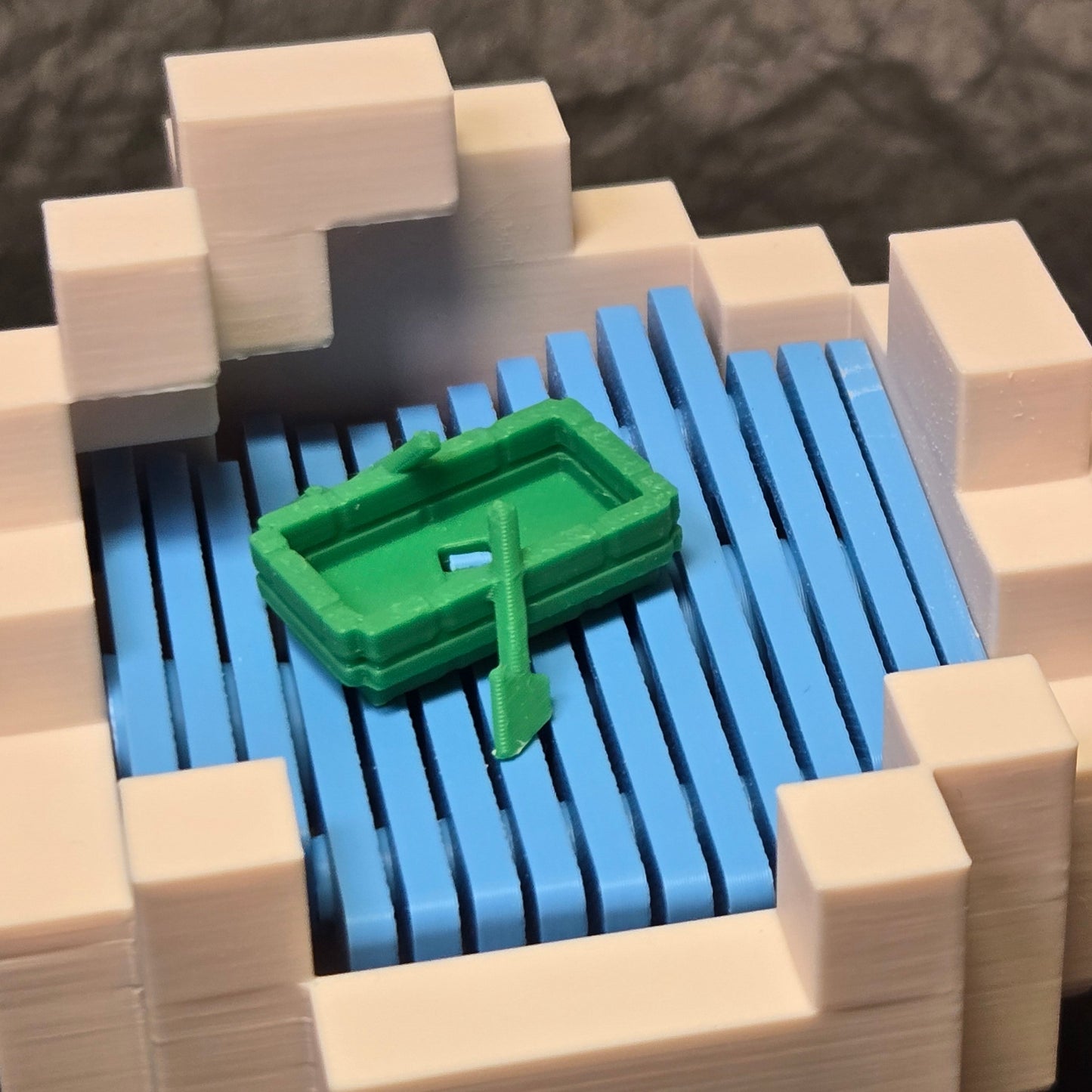 3D printed MC pixel style ship in a bottle