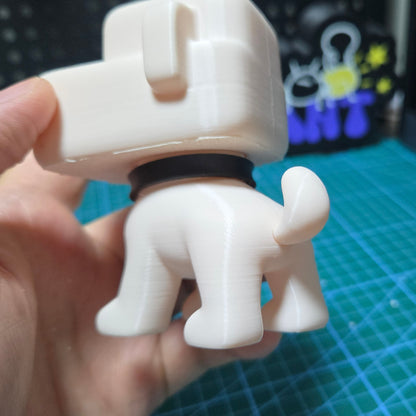 3D Printed Cube Puppy Figure with Movable Head and golden Crowns