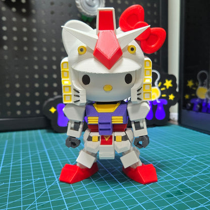 3D printed Hello Kitty Gundam desktop ornaments