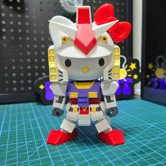 3D printed Hello Kitty Gundam desktop ornaments