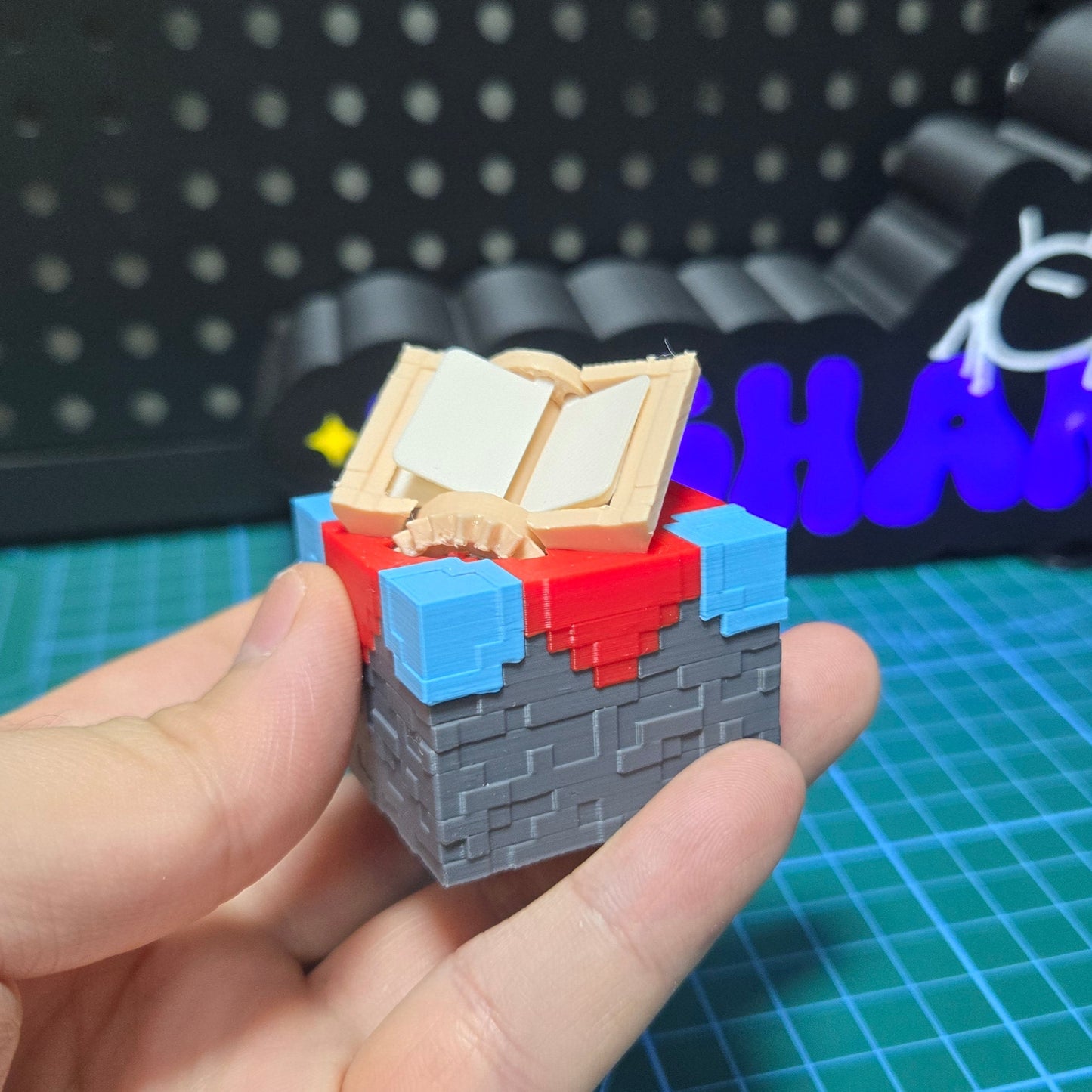 3D Printed MC Enchantment Table Desktop Decoration with Manual Page Turning Gear Structure